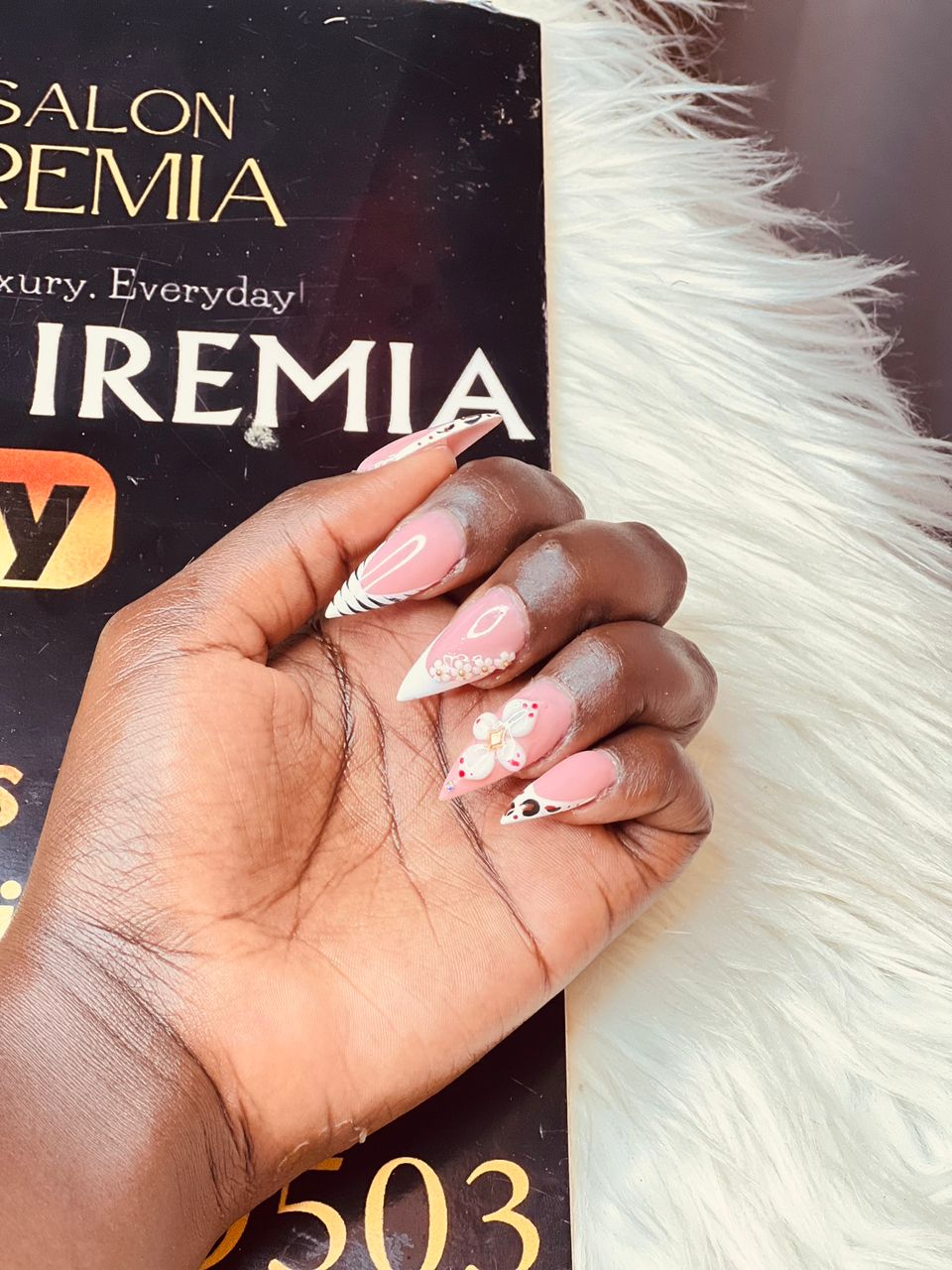 Pink + White + Nail Designs - Gel Builder + Tips
